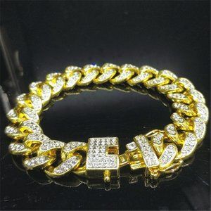 With double color diamond hip-hop hipster Cuba chain bracelet adorn article